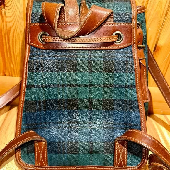 Vintage Polo Ralph Lauren BlueGreen Plaid Leather-Trimming